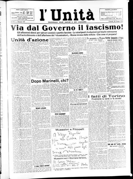 L'Unità : quotidiano degli operai e dei contadini